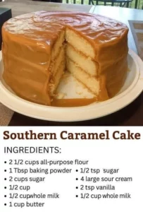 Delicious Southern Caramel Cake topped with rich caramel icing.