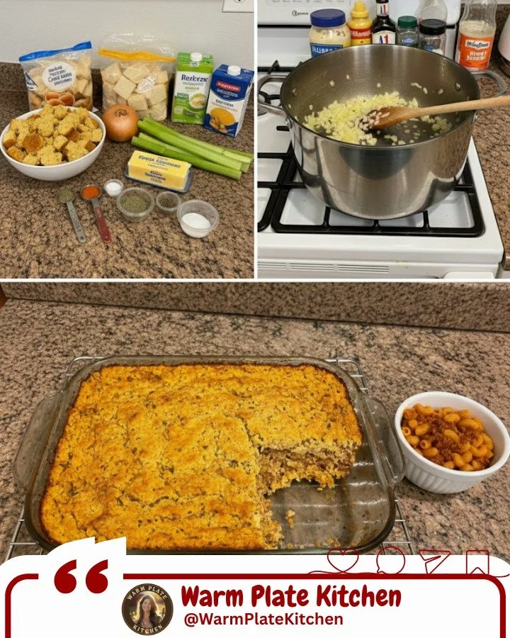 Delicious Southern cornbread dressing served on a festive table