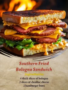 Southern Fried Bologna Sandwich with crispy edges and flavorful toppings