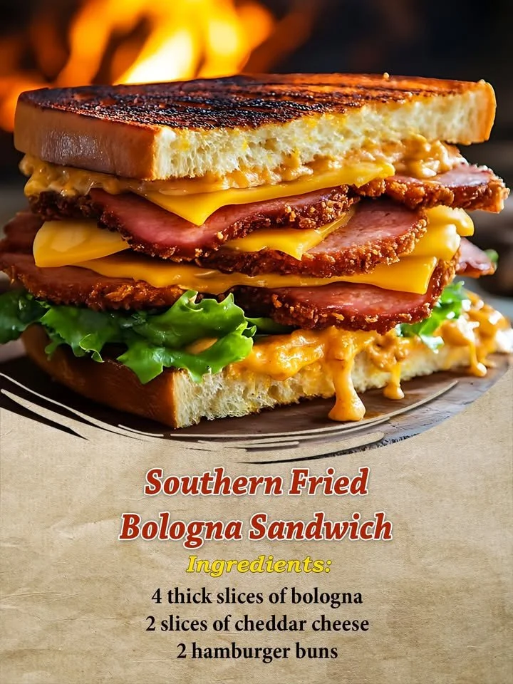 Southern Fried Bologna Sandwich with crispy edges and flavorful toppings