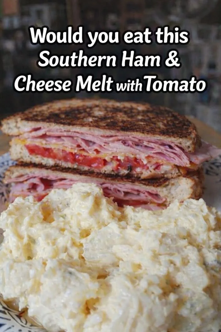 Southern Ham & Cheese Melt with Tomato on a plate ready to eat