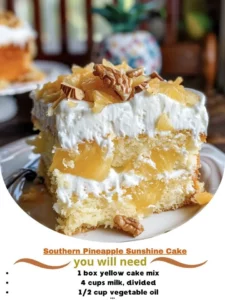 Delicious Southern Pineapple Sunshine Cake with tropical pineapple topping