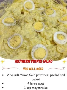Delicious Southern potato salad prepared with creamy dressing and fresh ingredients