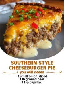 Homemade Southern Style Cheeseburger Pie served on a plate