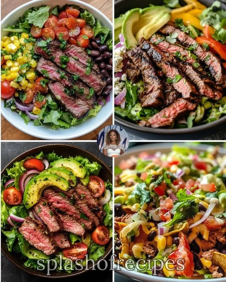 Delicious Southwest Grilled Steak Salad with fresh vegetables and grilled steak