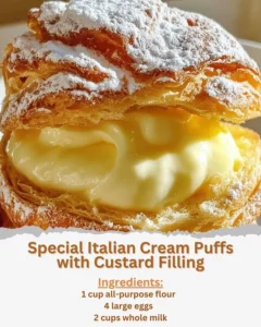 Special Italian cream puffs filled with custard and dusted with powdered sugar