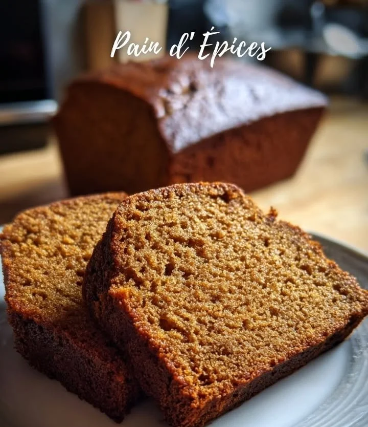 Slice of homemade spice bread with warm spices and ingredients.