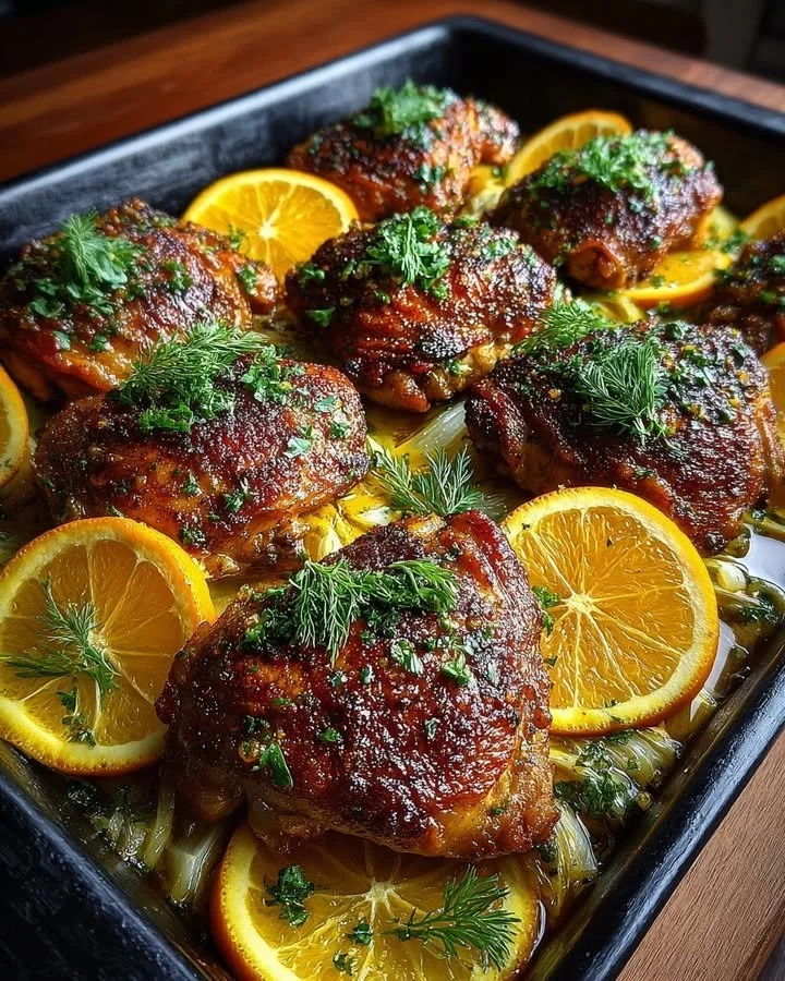 Spiced Chicken Thighs with Blood Orange & Fennel