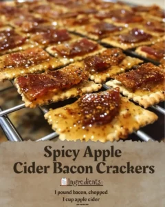 Plate of spicy apple cider bacon crackers topped with herbs for a tasty snack.