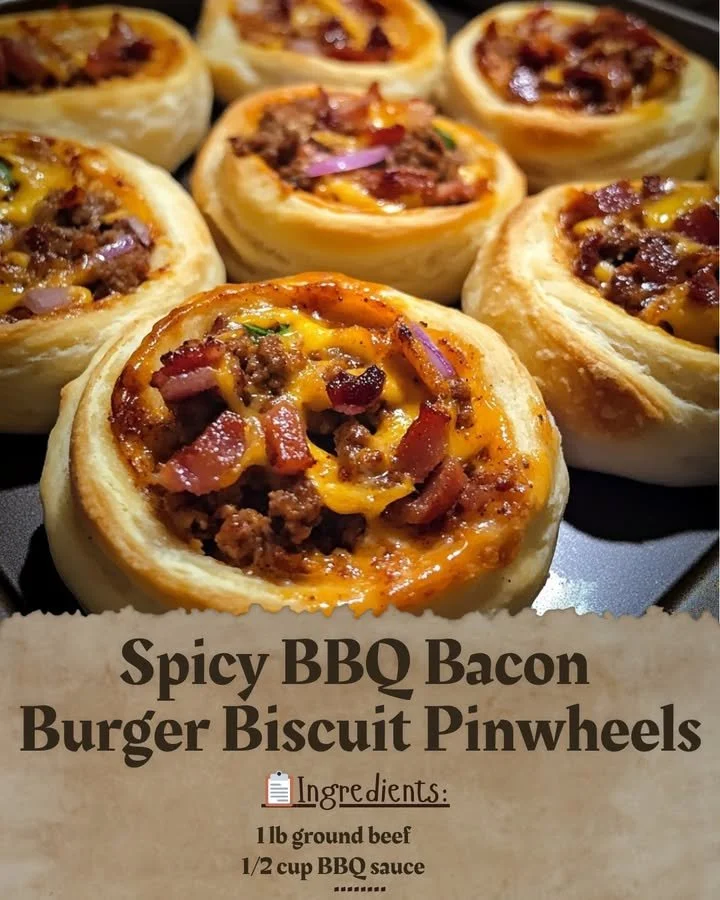 Spicy BBQ Bacon Burger Biscuit Pinwheels on a plate