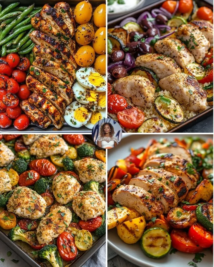 Delicious spicy Cajun chicken served with colorful roasted veggies