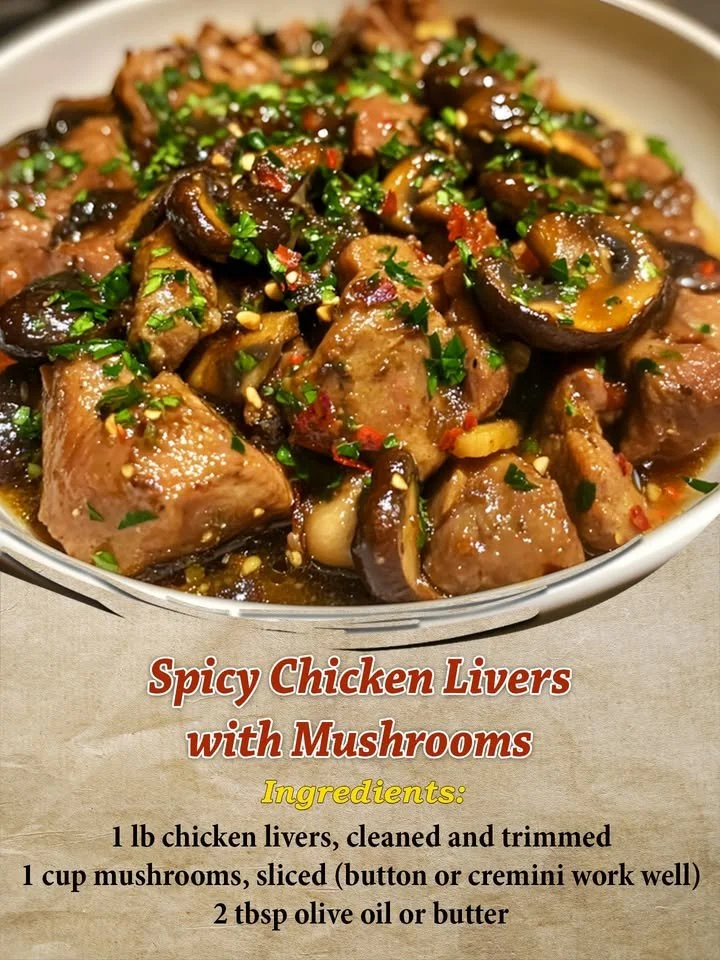 Spicy Chicken Livers with Mushrooms