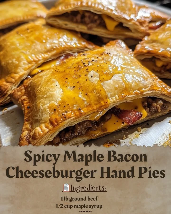 Spicy maple bacon cheeseburger hand pies on a plate