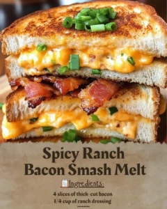 Spicy Ranch Bacon Smash Melt with crispy bacon and spicy ranch sauce