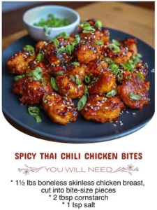 Spicy Thai Chili Chicken Bites with vibrant peppers and herbs