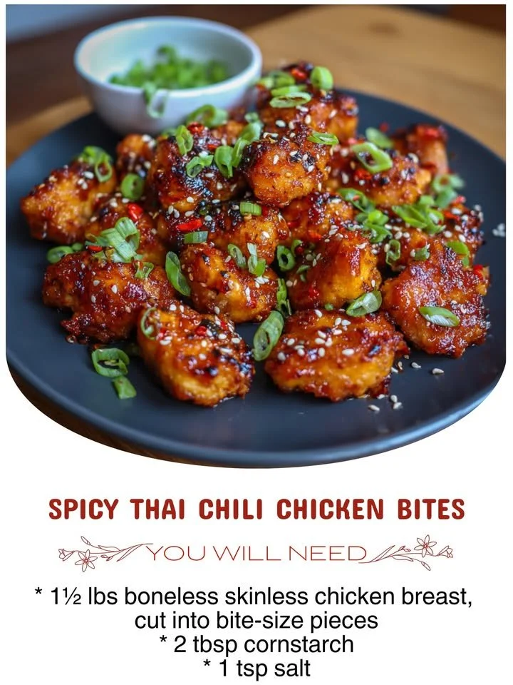 Spicy Thai Chili Chicken Bites with vibrant peppers and herbs