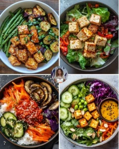 Spicy Tofu and Roasted Veggie Bowl with vibrant colors and fresh ingredients