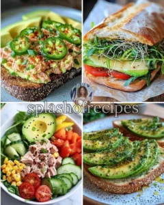 Delicious spicy tuna and avocado toast on a plate