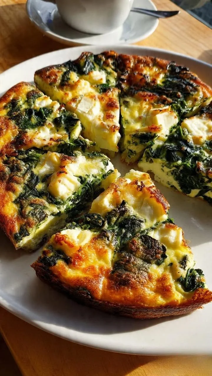 Spinach quiche with cottage cheese, baked until golden and served fresh.