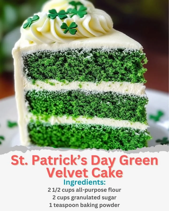 St. Patrick's Day green velvet cake adorned with festive decorations