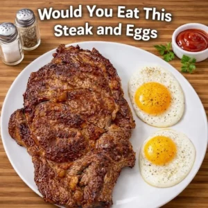 Deliciously plated steak and eggs breakfast