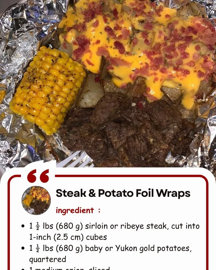 Steak and Potato foil wraps ready to be cooked on the grill