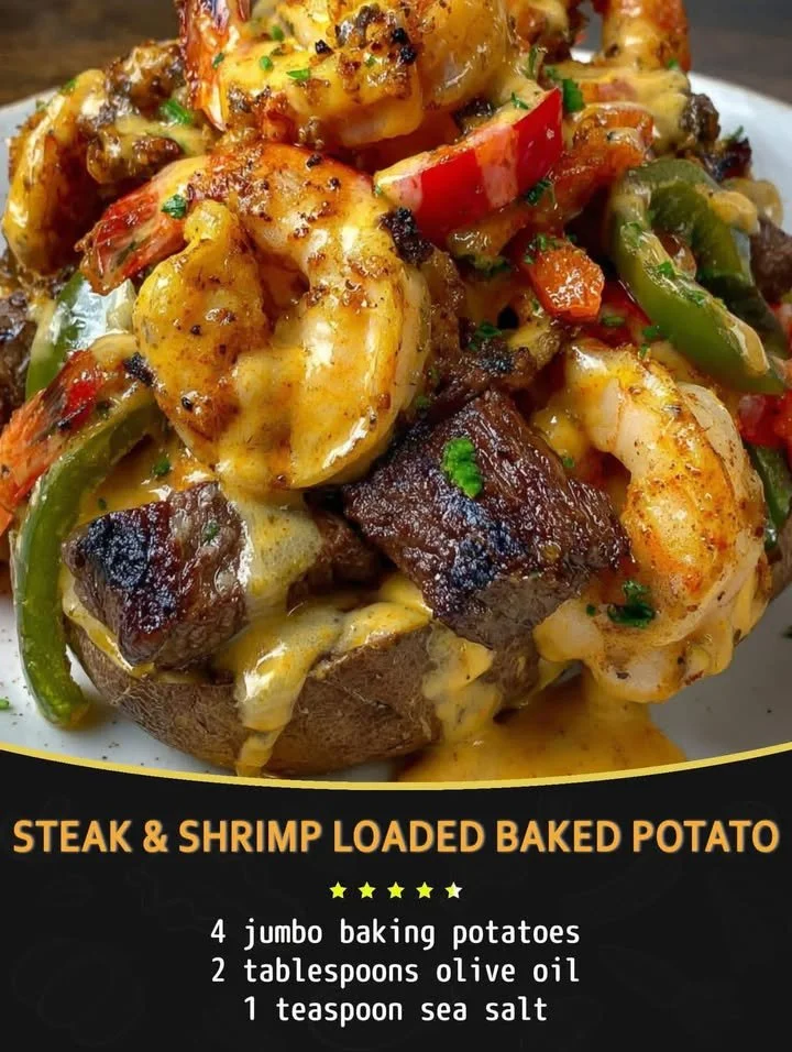 Steak & Shrimp Loaded Baked Potato