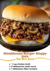 Delicious Steakhouse Burger Sloppy Joes stacked with juicy beef and savory toppings.