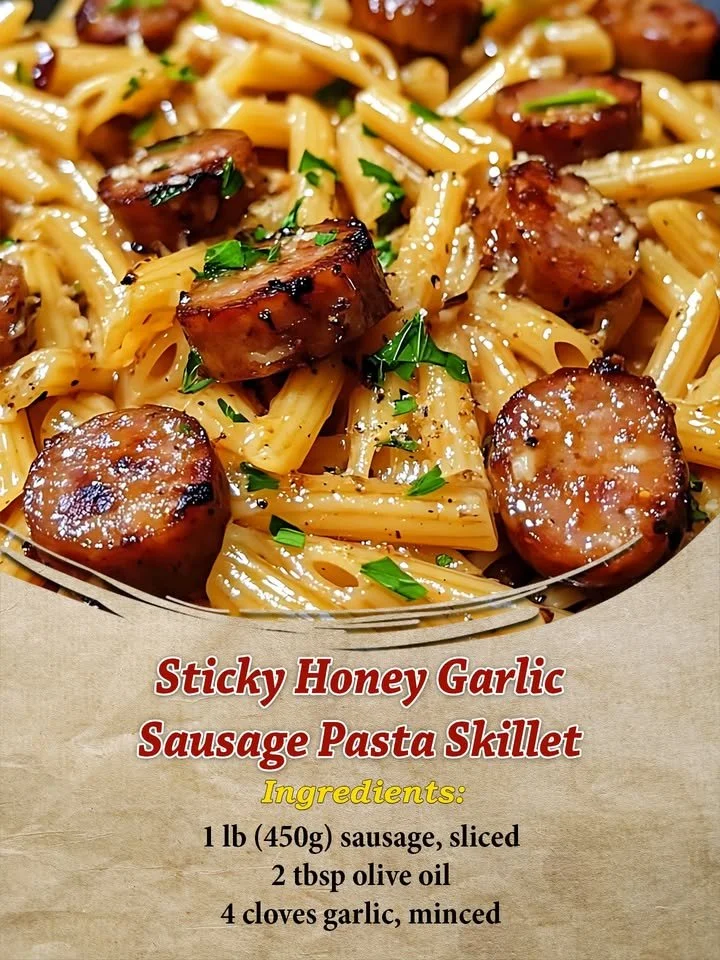 Sticky Honey Garlic Sausage Pasta Skillet