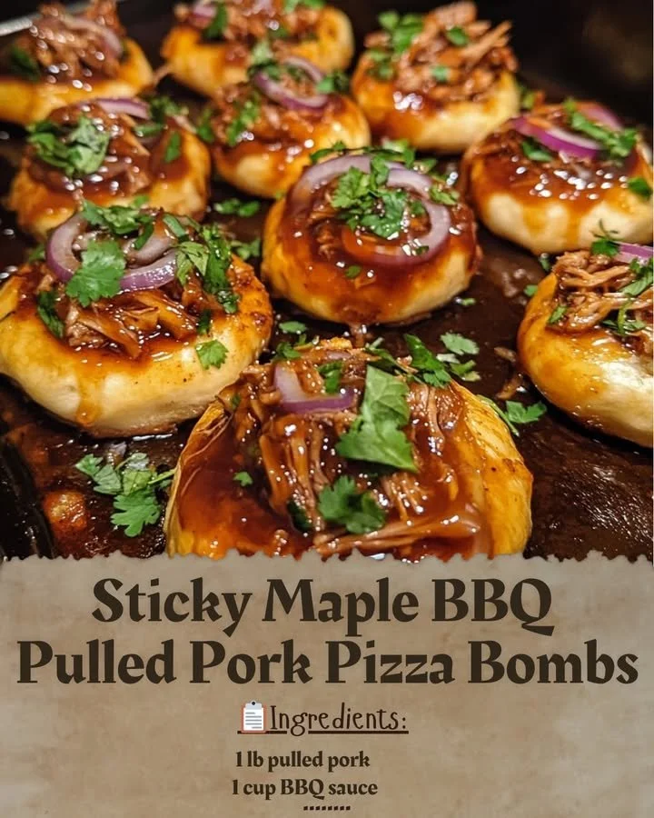 Sticky Maple BBQ Pulled Pork Pizza Bombs with melted cheese and toppings