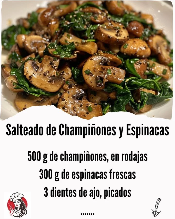 Delicious stir-fried mushrooms and spinach in a vibrant dish.