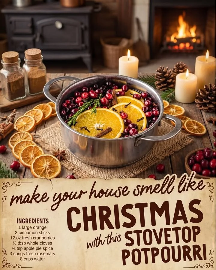Delicious stovetop potpourri with aromatic spices and fruits simmering on the stove.