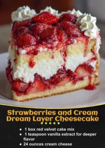 Strawberries and Cream Dream Layer Cheesecake Cake close-up view