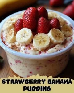 Delicious strawberry banana pudding dessert in a glass