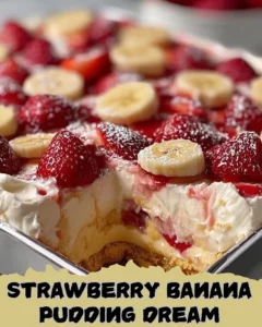 Delicious strawberry banana pudding layered with fresh fruit and creamy filling