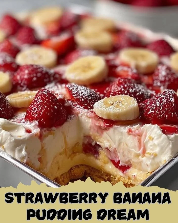 Delicious strawberry banana pudding layered with fresh fruit and creamy filling