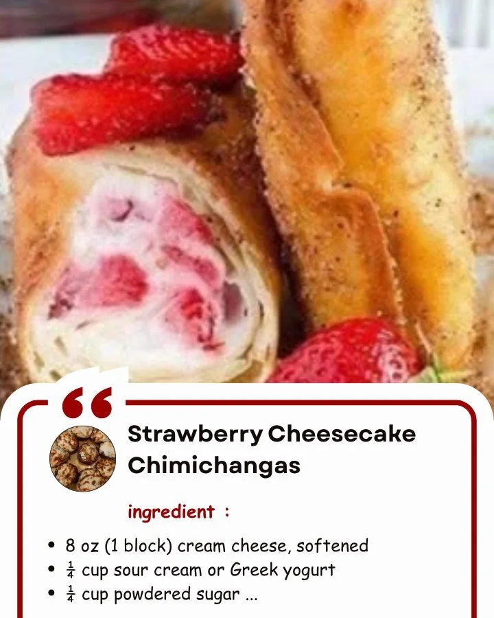 Delicious strawberry cheesecake chimichangas with a crispy outer layer