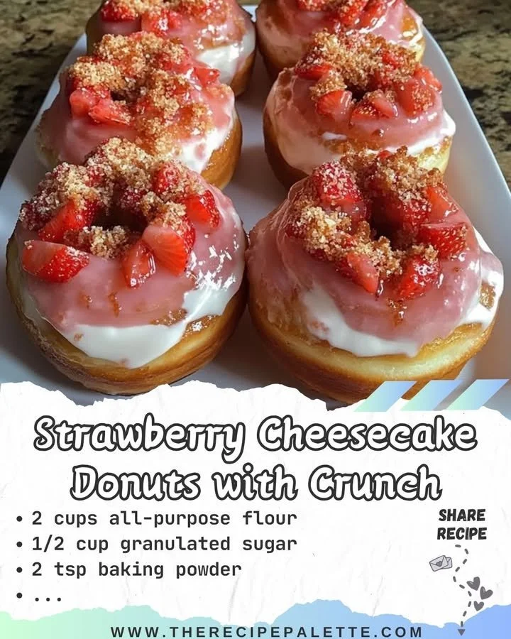 Strawberry Cheesecake Donuts with Crunch