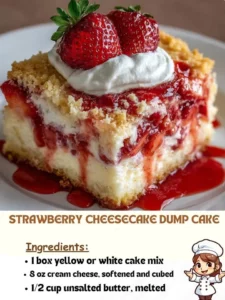 Delicious Strawberry Cheesecake Dump Cake with fresh strawberries and cheesecake flavor