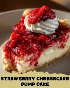 Delicious Strawberry Cheesecake Dump Cake served on a plate