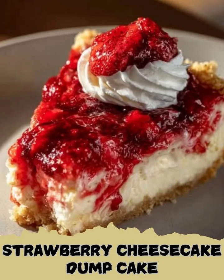 Delicious Strawberry Cheesecake Dump Cake served on a plate