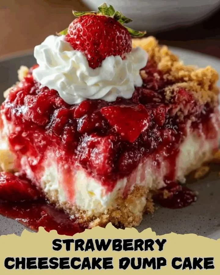 Delicious Strawberry Cheesecake Dump Cake served with fresh strawberries