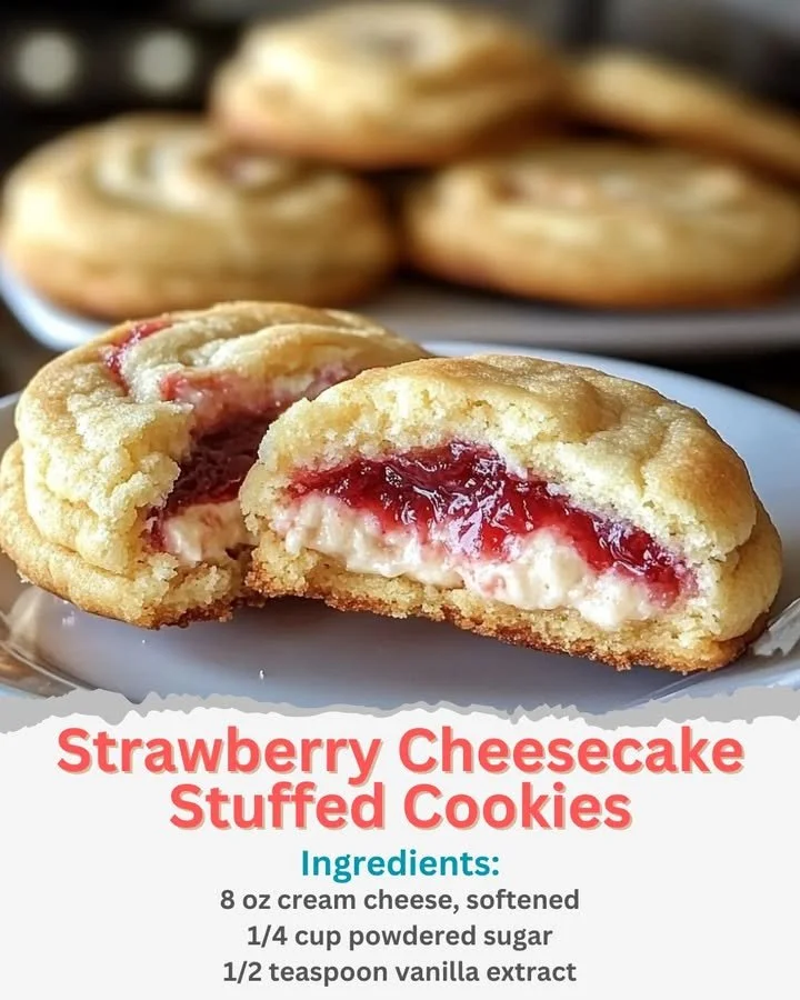 Delicious strawberry cheesecake stuffed cookies on a plate