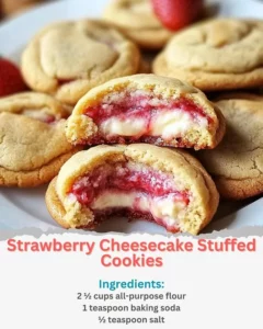 Strawberry cheesecake stuffed cookies with a creamy filling