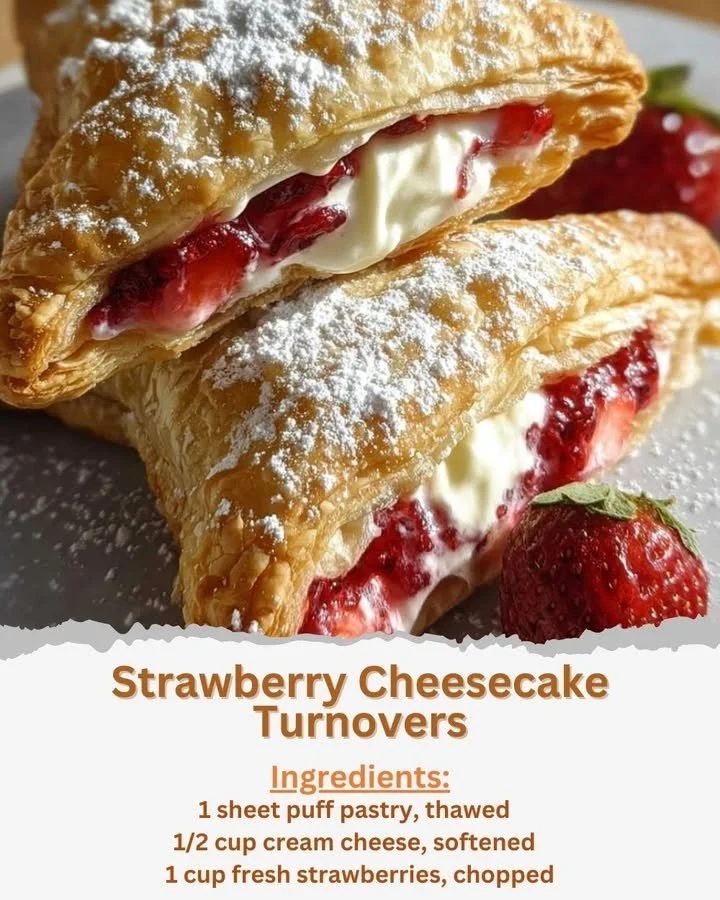 Delicious Strawberry Cheesecake Turnovers with fresh strawberries and creamy filling