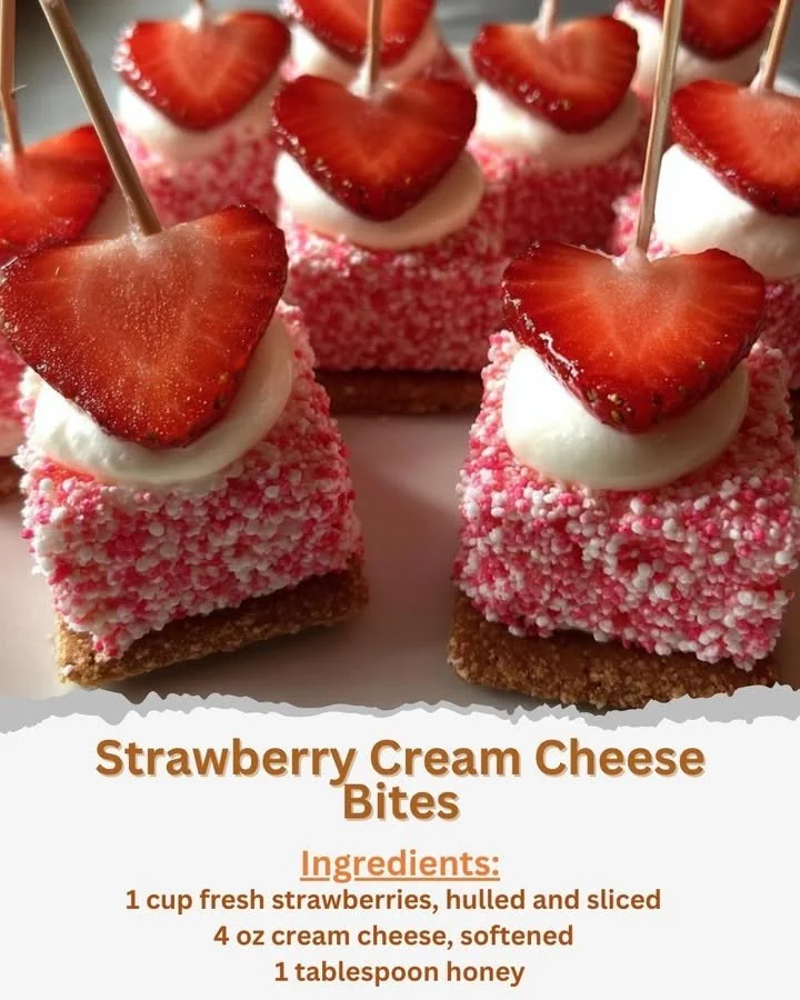 Delicious Strawberry Cream Cheese Bites served on a plate
