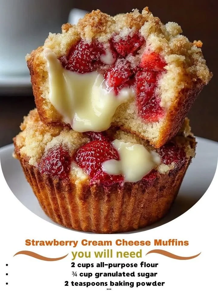 Freshly baked Strawberry Cream Cheese Muffins on a wire rack.