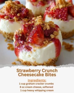 Delicious Strawberry Crunch Cheesecake Bites served on a platter.