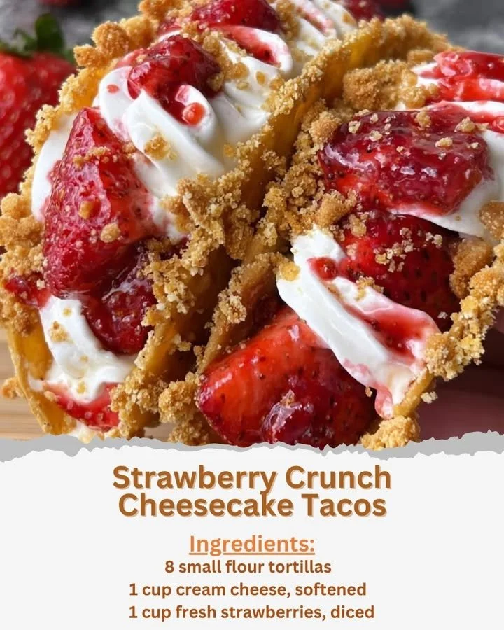 Strawberry Crunch Cheesecake Tacos served on a plate