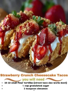 Strawberry Crunch Cheesecake Tacos served on a plate